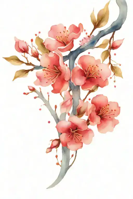 Cursive letter M with Cherry blossom branch coming off the end of the M tattoo design idea