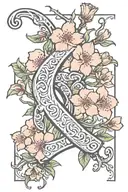 Memorial Tattoo starts with a cursive letter M and has cherry blossom branches coming from the end of the m tattoo design idea