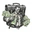A gangster holding a briefcase full of cash in blackwork style tattoo design idea