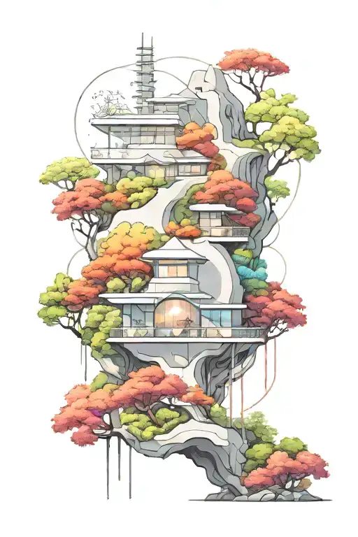 architecture nature future modern interpretation tattoo design idea