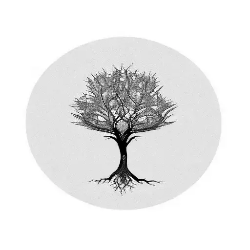 could you design me a tattoo of tree with thin line realistic style which tells the story of tree of life and forbidden  tattoo design idea