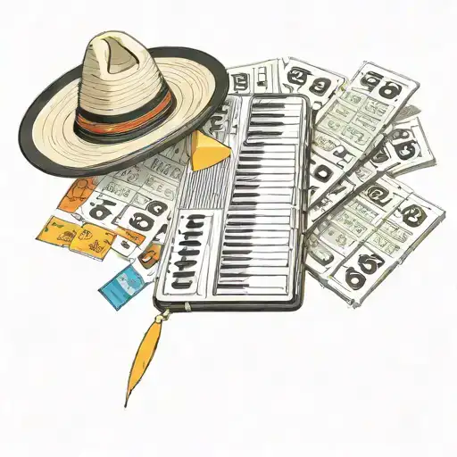 Accordion with a sombrero on top and bingo lottery tickets scattered around tattoo design idea