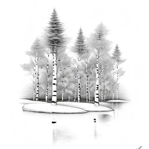 birch and maple trees. with rivers and fire and knives tattoo design idea