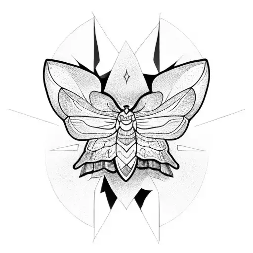  moth and dagger. the dagger going through the moth in a symmetrical manner tattoo design idea