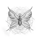  moth and dagger. the dagger going through the moth in a symmetrical manner tattoo design idea