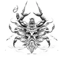 poseidon on top of a wave with a crab symbol tattoo design idea