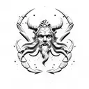 poseidon on top of a wave with a crab symbol tattoo design idea