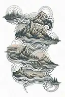 An intricate design of overlapping hiking trails and ocean waves tattoo design idea