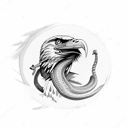 eagle fighting snake while flying in the sky tattoo design idea