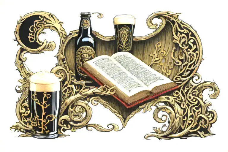 book of kells style drinking Guinness tattoo design idea