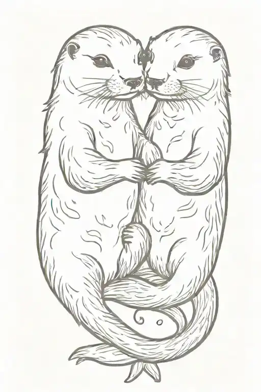 cute otters holding hands tattoo design idea