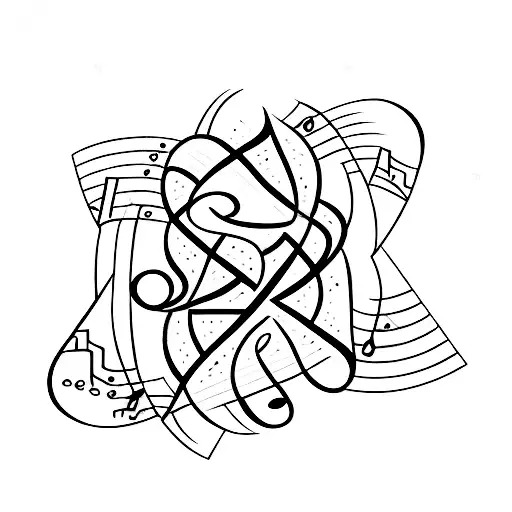 Musical notes intertwined with pizza slices tattoo design idea
