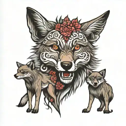she-wolf and cub tattoo design idea