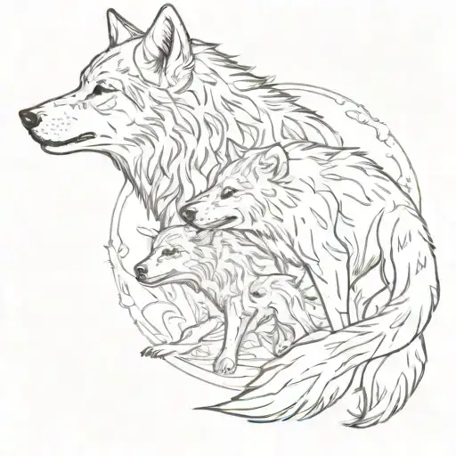 she-wolf and cub tattoo design idea