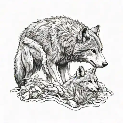 she-wolf and cub tattoo design idea