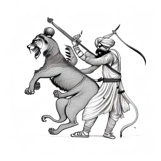 Sikh warrior fighting a lion  tattoo design idea