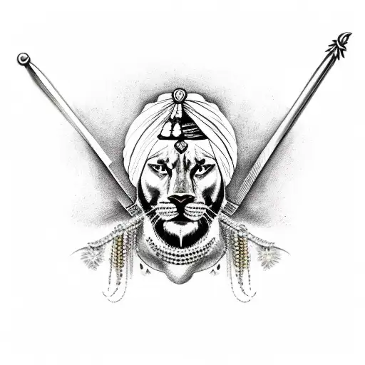 Sikh warrior fighting a lion  tattoo design idea