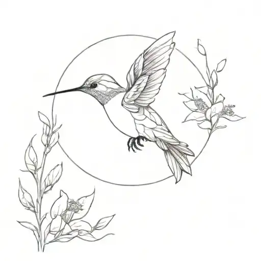 Fine line hummingbird with birth flower for January March May and October  tattoo design idea