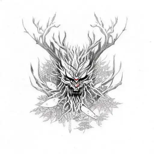 a leshen based with a combination of the witcher designs and Slavic folklore designs. tattoo design idea