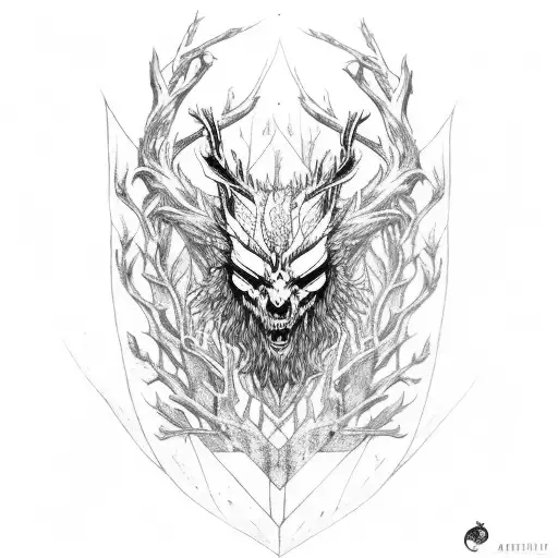 a leshen based with a combination of the witcher designs and Slavic folklore designs. tattoo design idea