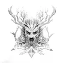 a leshen based with a combination of the witcher designs and Slavic folklore designs. tattoo design idea
