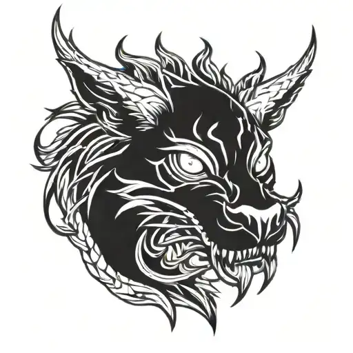 An ancient beast with glowing eyes and sharp claws, embodying the student's passion for gaming and fascination with dark art tattoo design idea