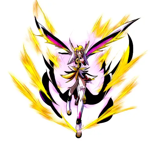 Create a tattoo design of Renamon evolving into a more powerful form tattoo design idea