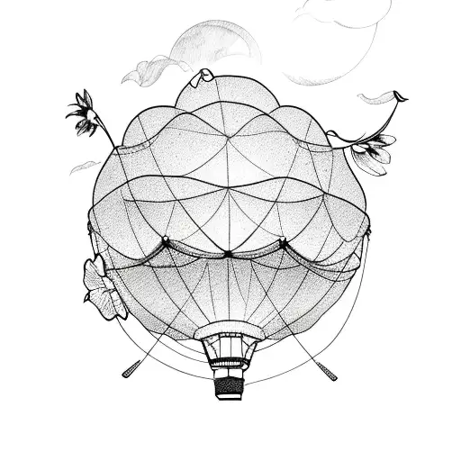 hot air balloon with flowers  tattoo design idea