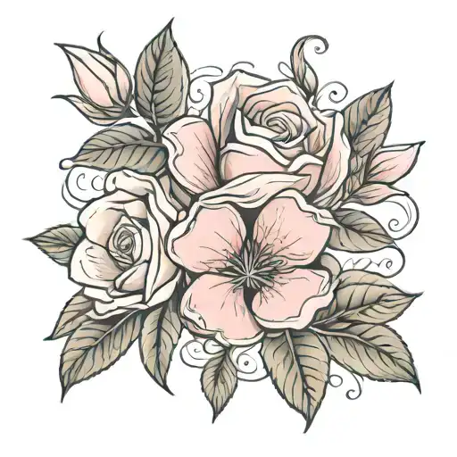 rose, magnolia, and azalea flower blooming tattoo design idea