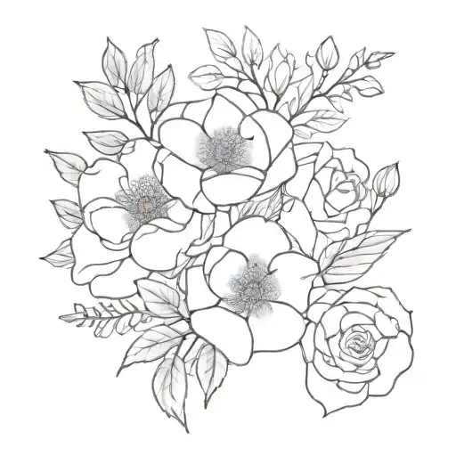 rose, magnolia, and azalea flower bouquet tattoo design idea