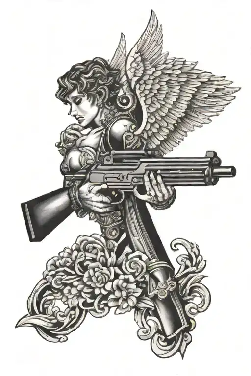 Eros with gun  tattoo design idea