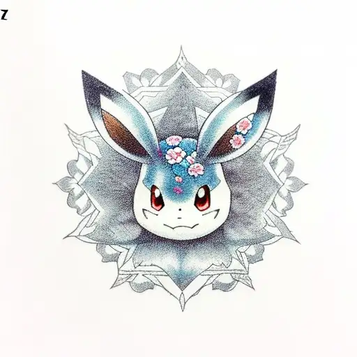 eevee pokemon  with flowers around  tattoo design idea