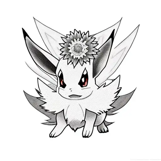 eevee pokemon sorrowed by flowers  tattoo design idea