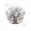 steampunk oak tree with clock and skull tattoo design idea