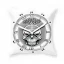 steampunk oak tree with clock and skull tattoo design idea