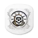 steampunk oak tree with clock and skull tattoo design idea