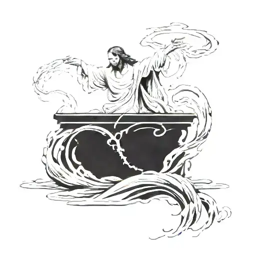 A modern interpretation of Jesus walking on water tattoo design idea
