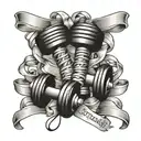 Dumbbells intertwined with a ribbon that reads "Strength Through Struggle." tattoo design idea