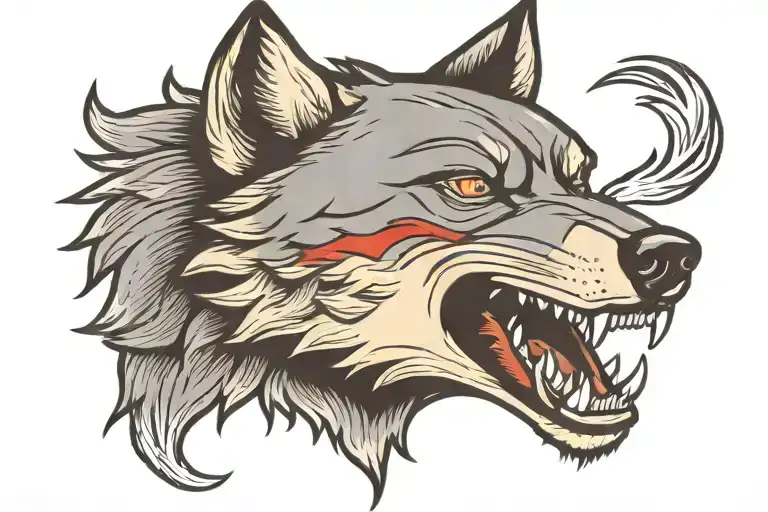 Old school wolf head tattoo design idea