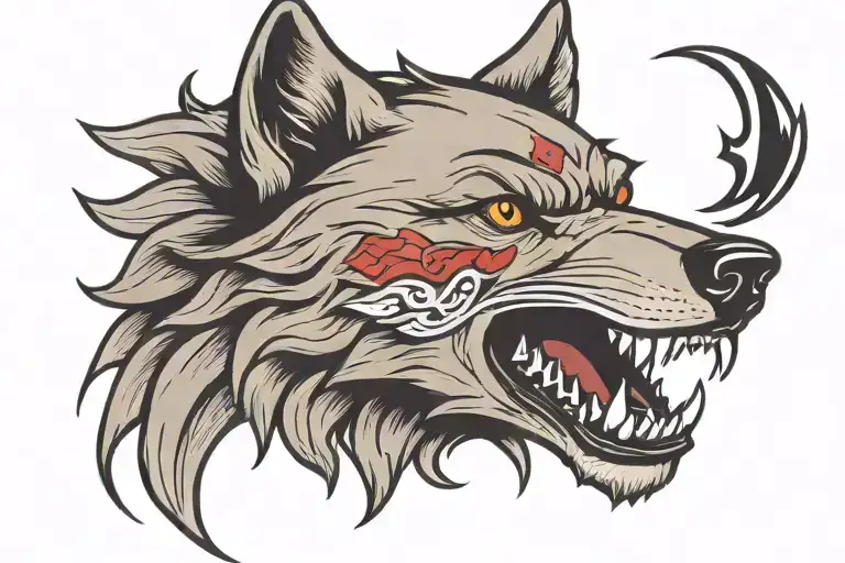 Old school wolf head tattoo design idea