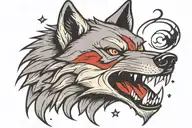Old school wolf head tattoo design idea