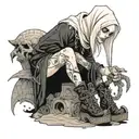 albino girl in grim reaper outfit and platform boots  tattoo design idea