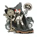 albino girl in grim reaper outfit and platform boots  tattoo design idea