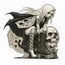 albino girl in grim reaper outfit and platform boots  tattoo design idea