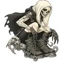 albino girl in grim reaper outfit and platform boots  tattoo design idea