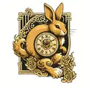 Chinese bunny with clock and Virgo sign and yin yang design tattoo design idea