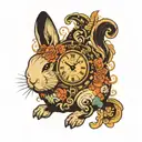 Chinese bunny with clock and Virgo sign and yin yang design tattoo design idea