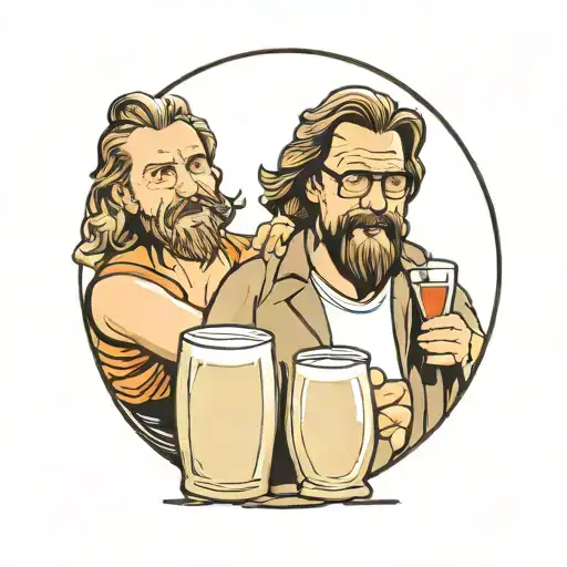 the big lebowski featuring bowling pins and a drink in a rocks glass tattoo design idea
