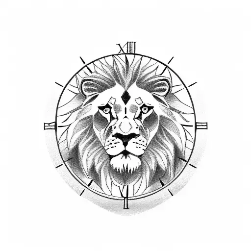 Clock and Lion tattoo design idea