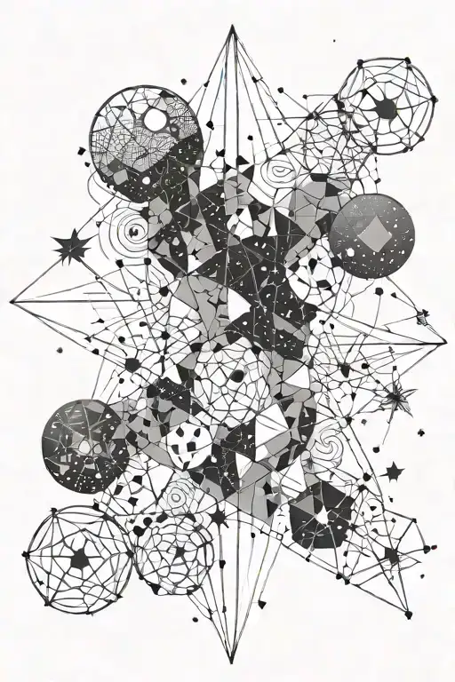 Some small stars enclosed in a complex universe of galaxies tattoo design idea